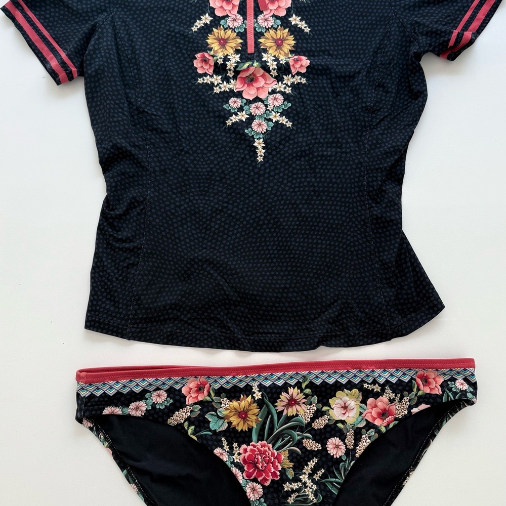 Johnny Was Pink and Blue Floral Three Piece Bikini Swimwear